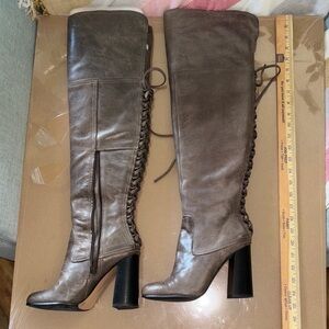Vince Camuto Mushroom Brown Leather Over the Knee Boots Sz 9